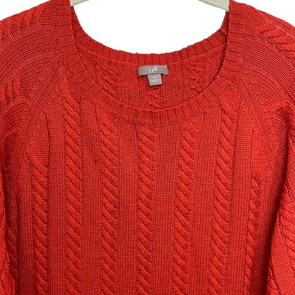 J Jill Sweater Red Orange  Cable Knit Wool Blend Size M - Picture 6 of 11